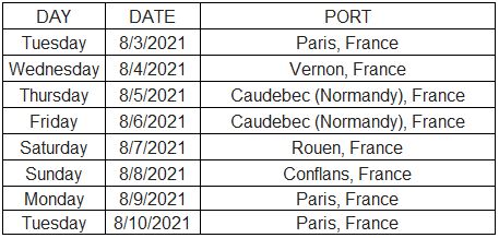 Paris Normandy Swinger Cruise Itinerary